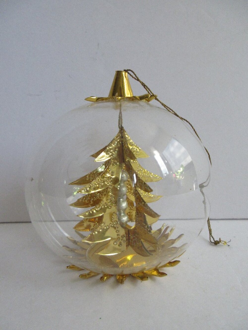 Resl Lenz Germany Glass Globe Ornament Gold Foil Christmas Tree Spinner 3" Vtg